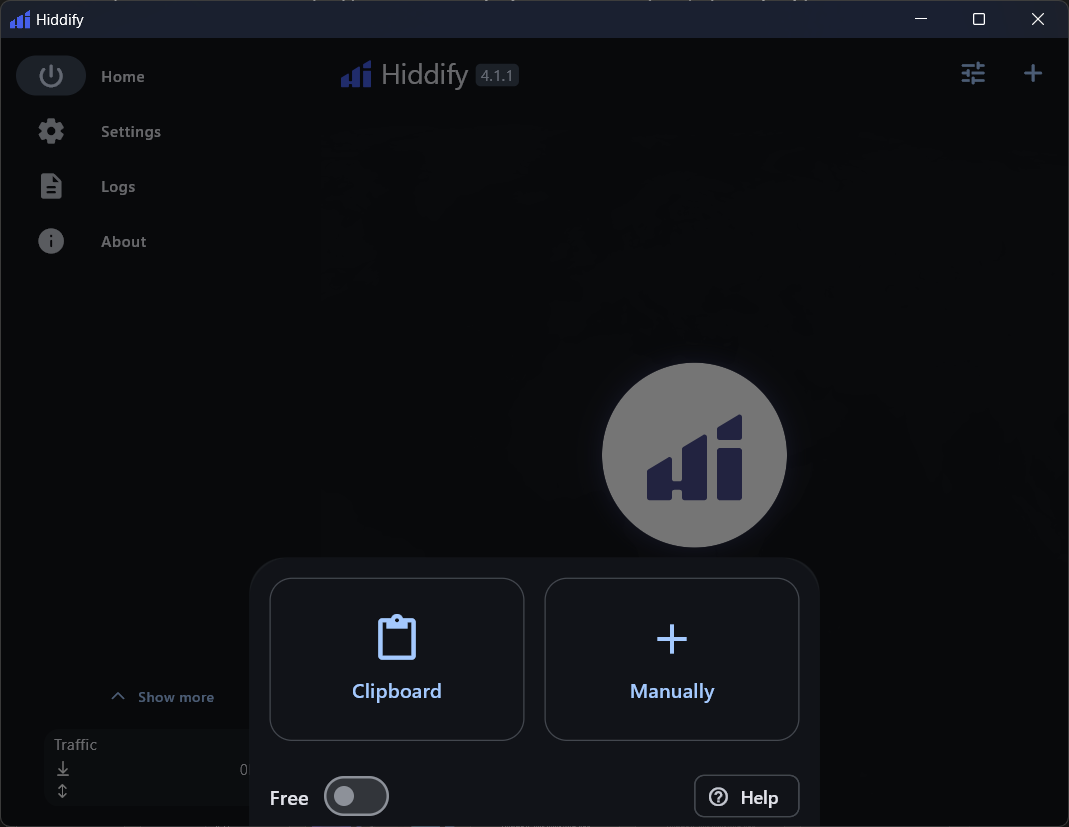 Add profile menu in Hiddify on Windows: Clipboard and Manually